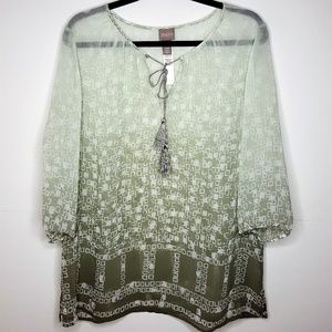 Chicos Grey Green Sheer Tunic 3/4 Sleeve Top Sz 2